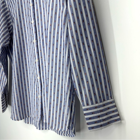 Boden Copper Metallic Clip Blue & White Pinstripe Button Up Shirt Nwt Size 4P - Picture 6 of 15